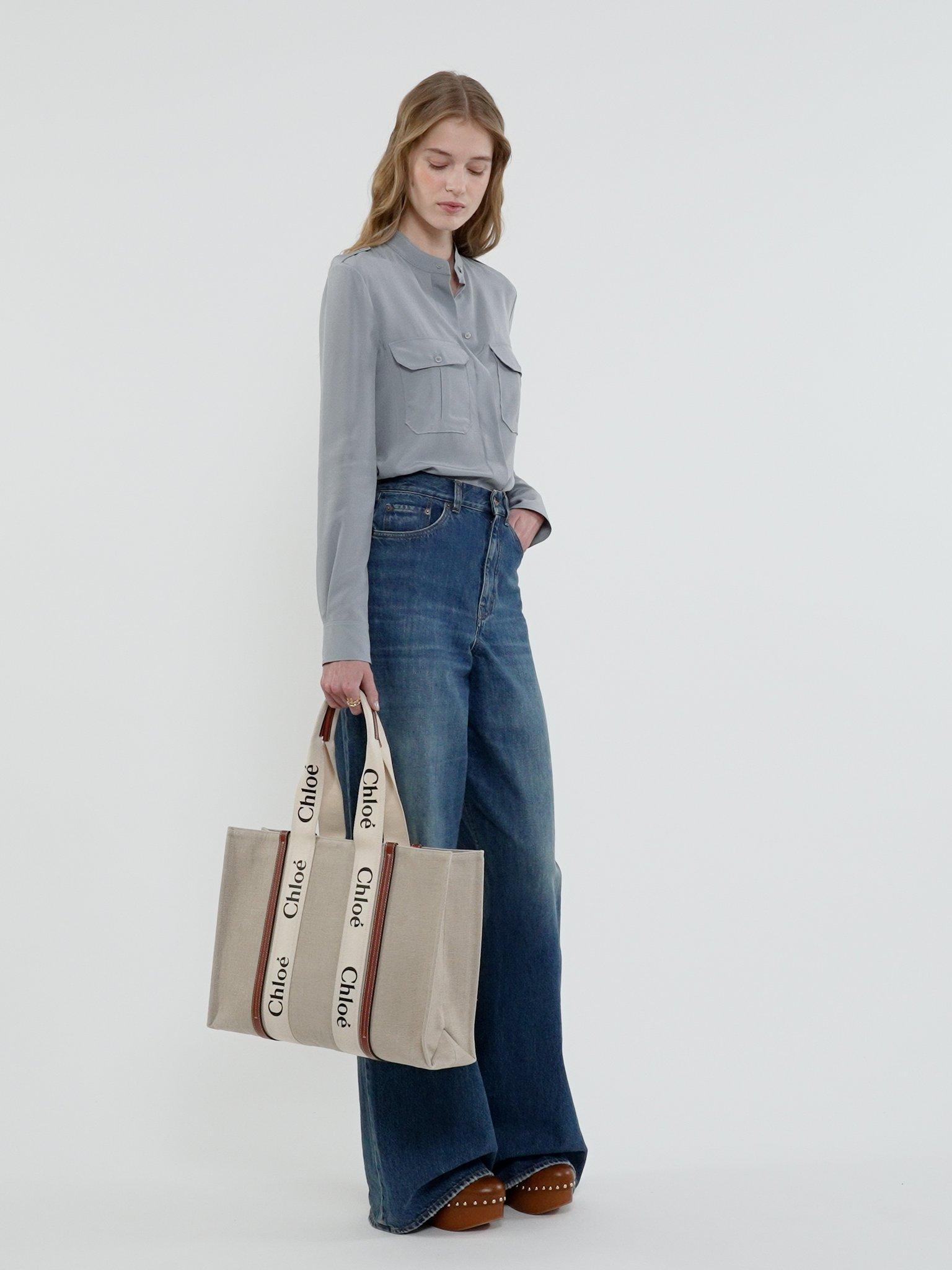 Large Woody tote bag in linen Product Image