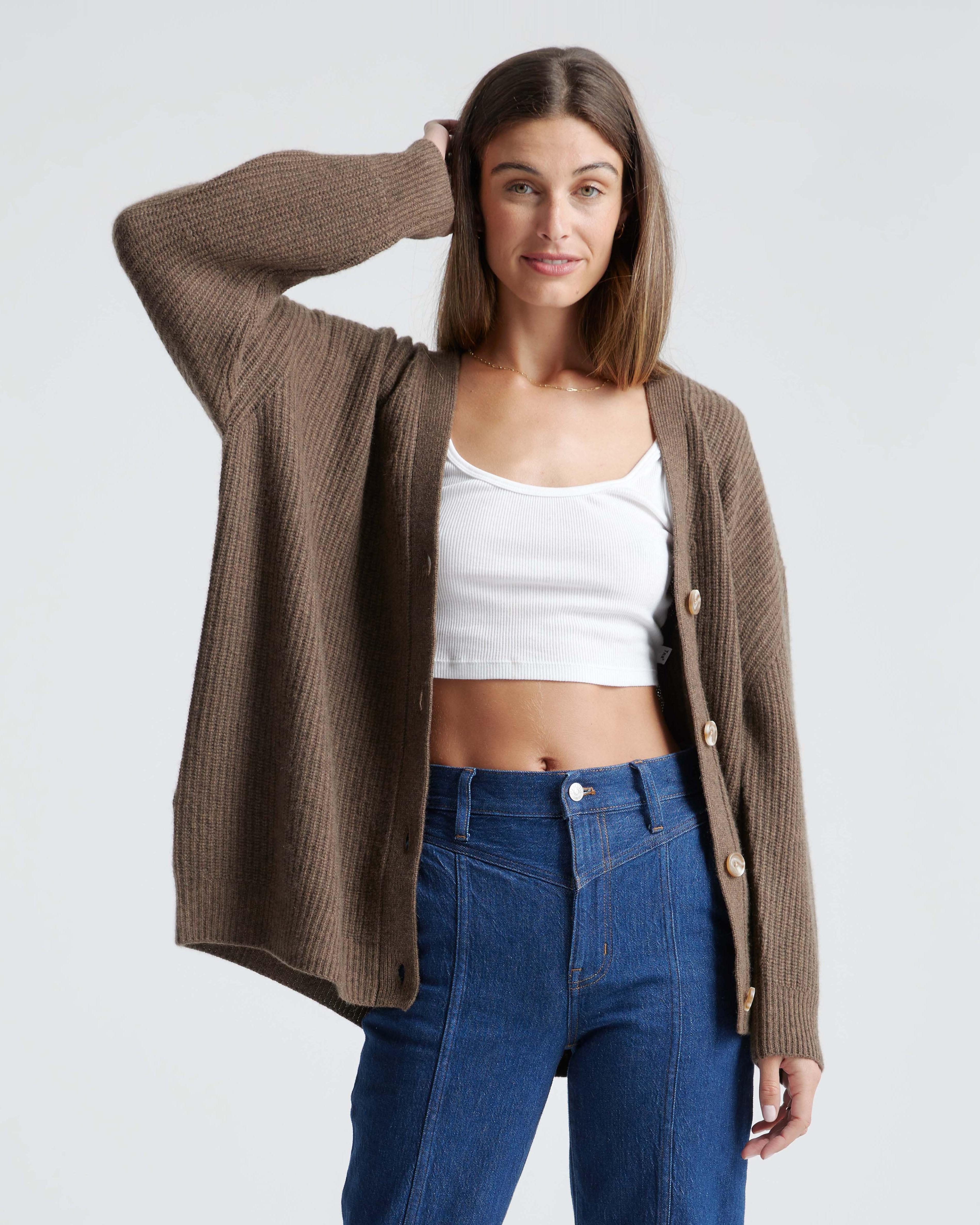 Mongolian Cashmere Oversized Boyfriend Cardigan Sweater Product Image