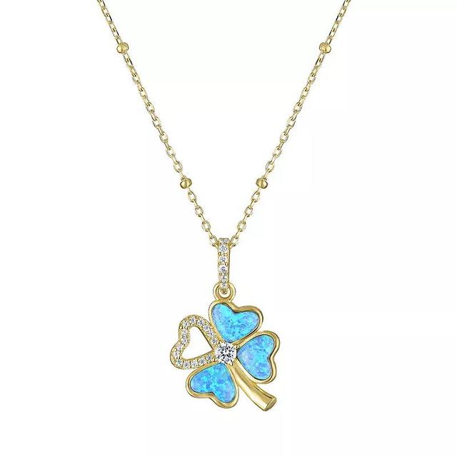 Designs by Gioelli 14k Gold over Sterling Silver Lab-Created Blue Opal Clover Pendant Necklace, Womens Gold Tone Product Image