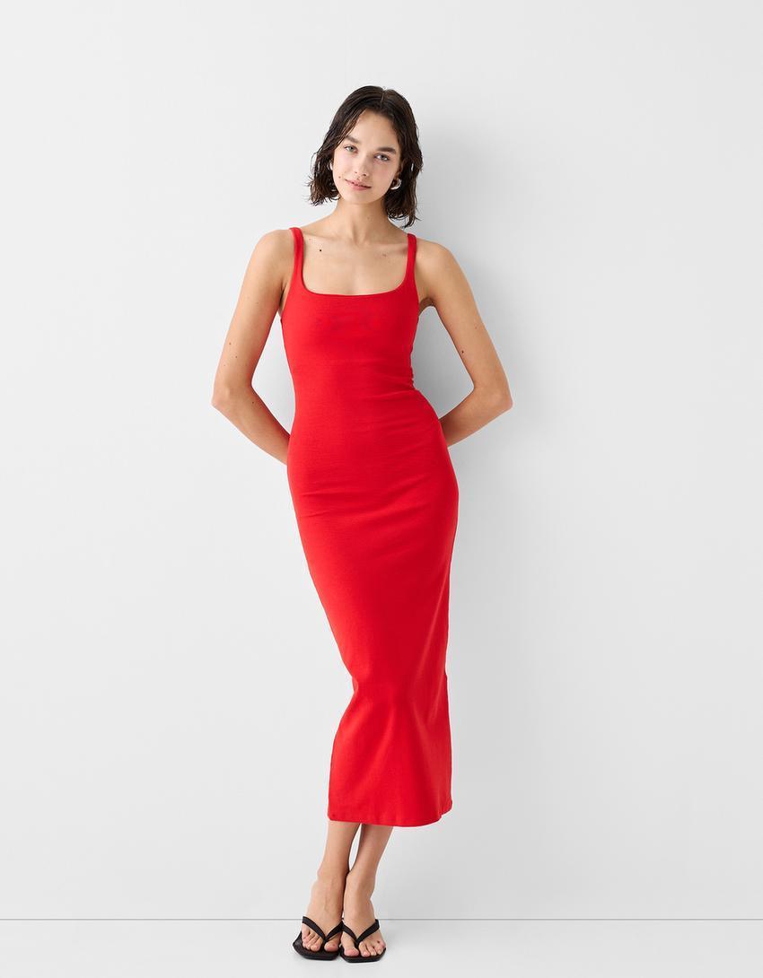 Fitted midi dress with wide straps product image