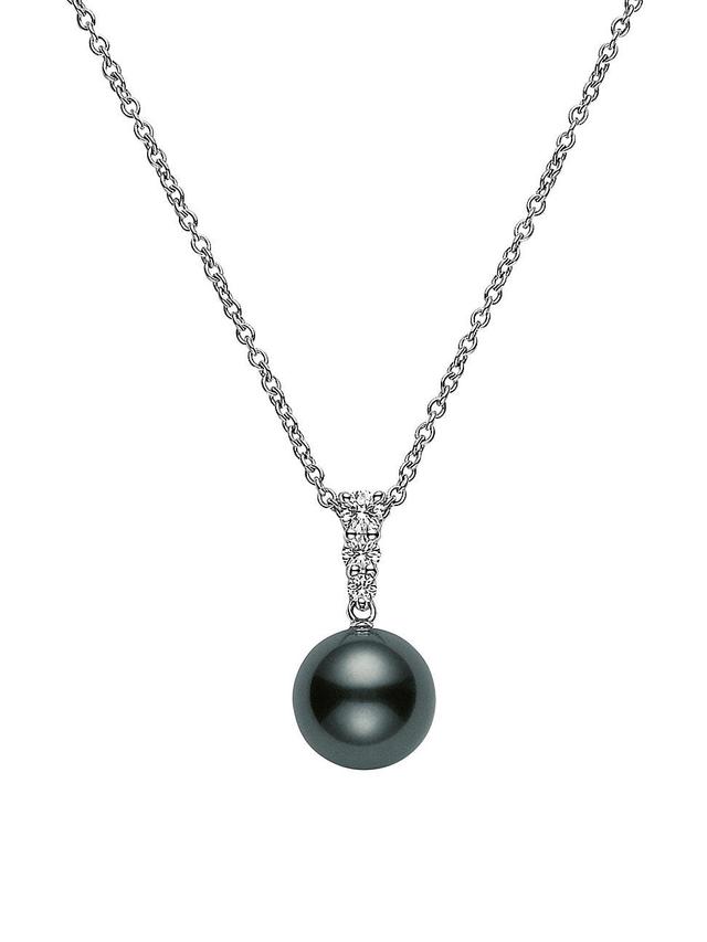 Womens Morning Dew 18K White Gold, 10MM Black Cultured South Sea Pearl & Diamond Pendant Necklace Product Image