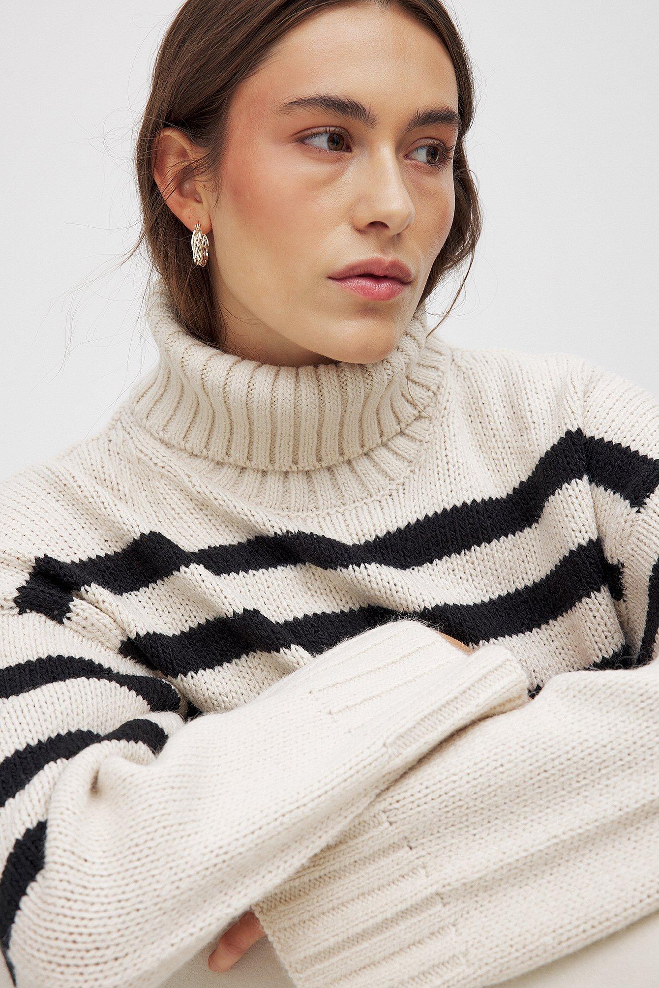 Turtle Neck Knitted Striped Sweater Product Image