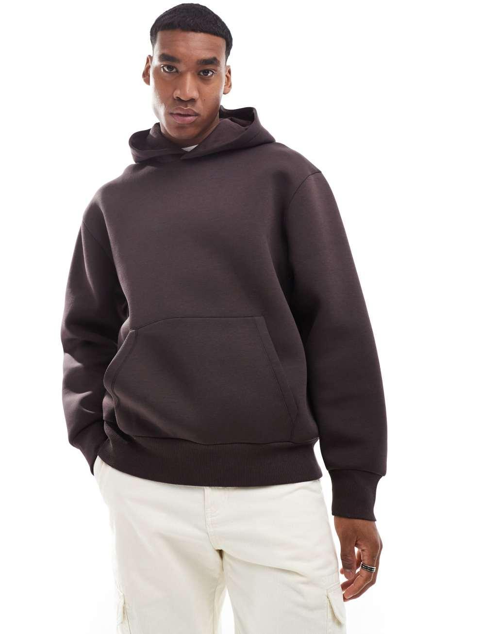 ASOS DESIGN heavyweight oversized scuba hoodie in brown Product Image