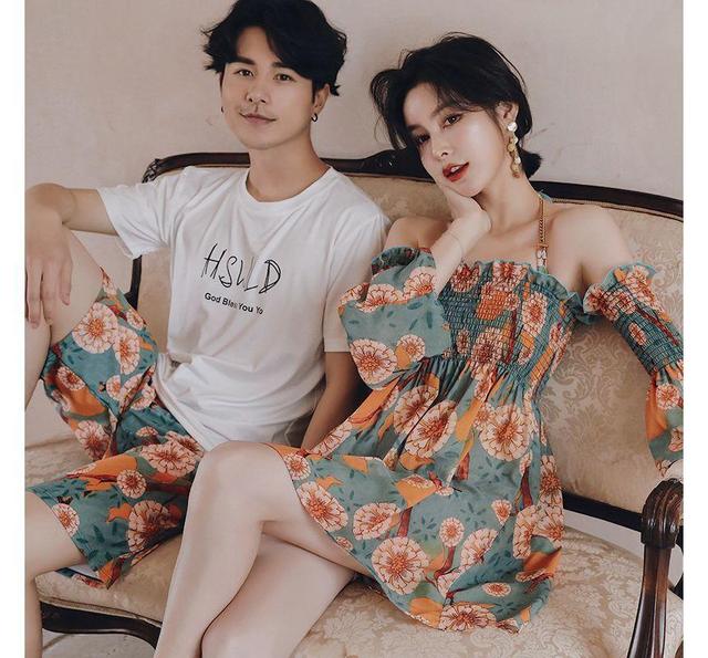 Couple Matching Print Swim Shorts / T-Shirt / Bikini Top / Bottom / Swim Dress / Oversleeves / Set Product Image