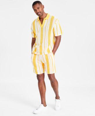 I.N.C. International Concepts Mens Regular Fit Crocheted Stripe Polo Shirt 7 Drawstring Shorts Created For Macys Product Image