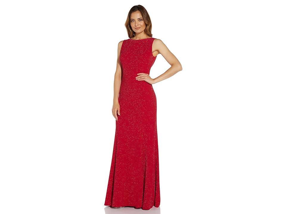 Adrianna Papell Long Stretch Metallic Knit Cowl Back Gown (True ) Women's Dress Product Image