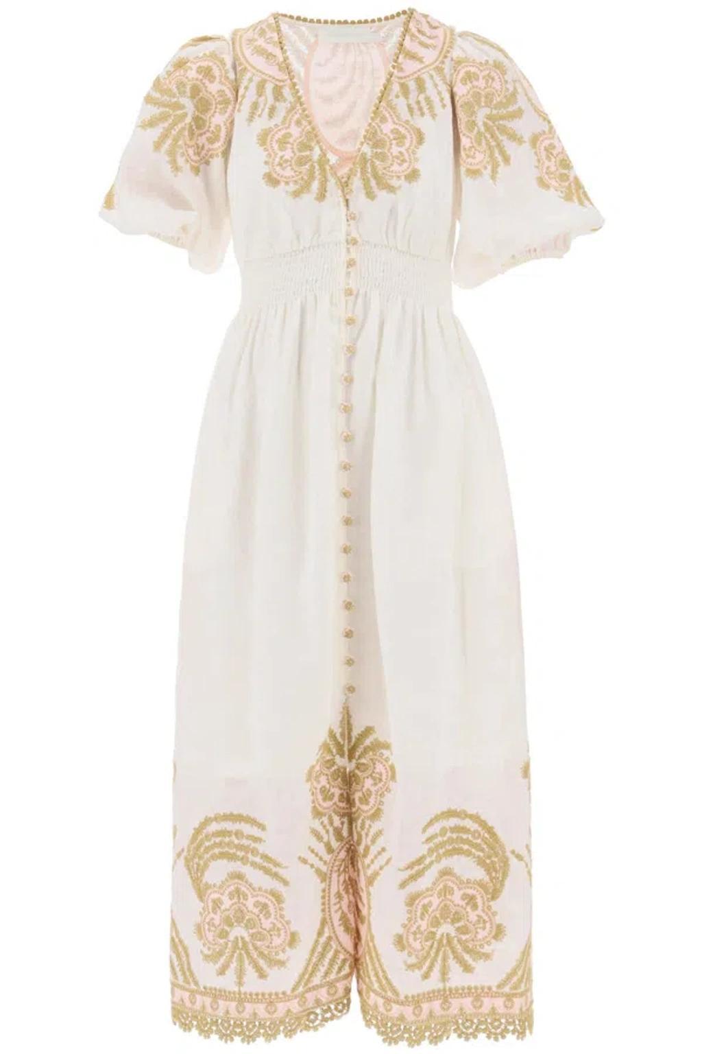 ZIMMERMANN Waverly Embroidered Linen Maxi Dress In Beige Product Image