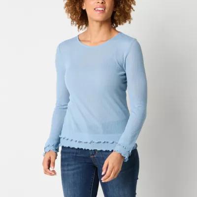 a.n.a Sheer Knit Womens Crew Neck Long Sleeve T-Shirt Product Image