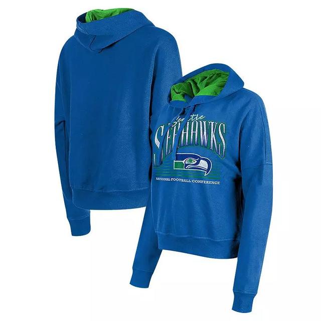 Womens New Era Royal Seattle Seahawks Throwback Boxy Pullover Hoodie Product Image