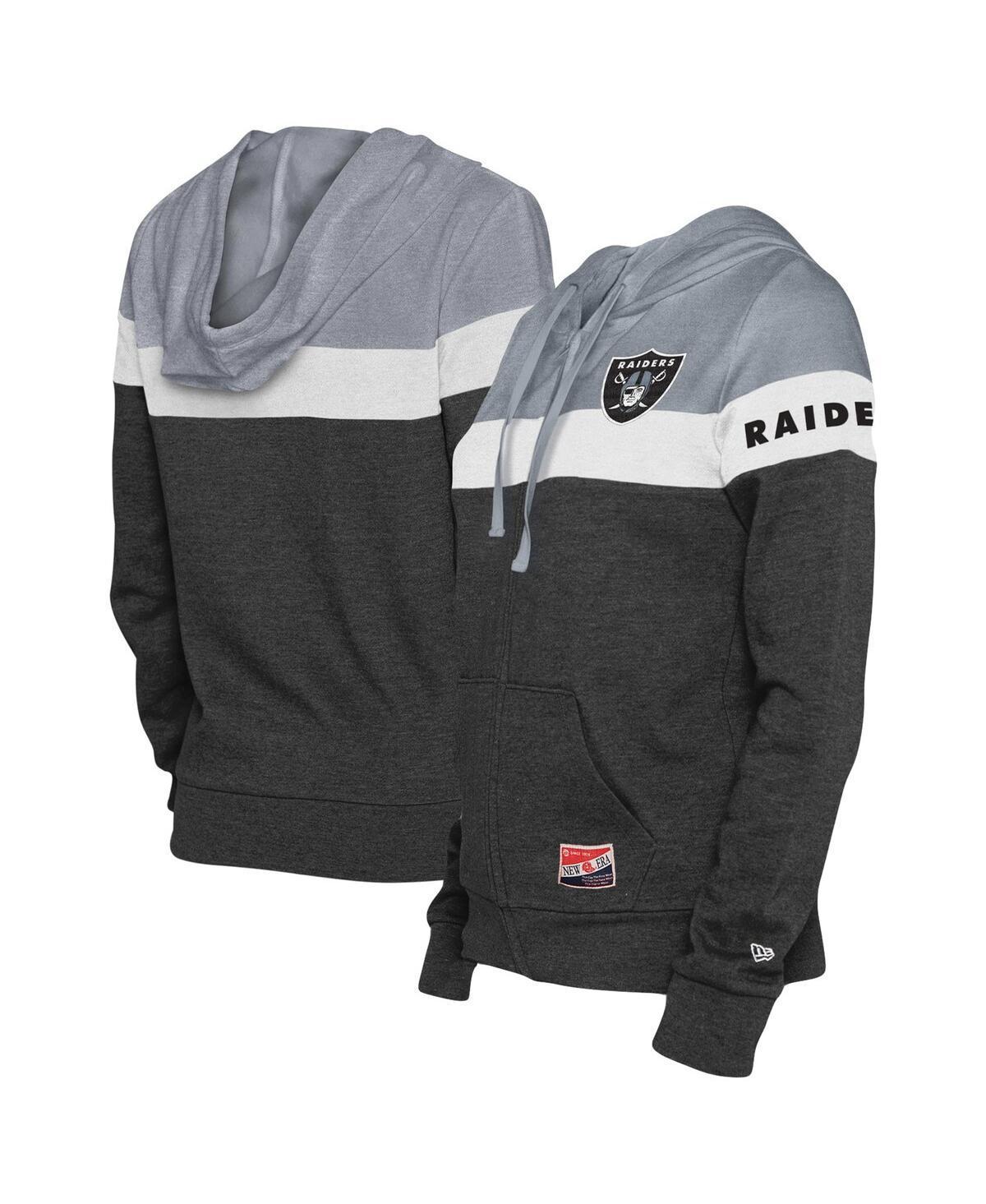 Womens New Era Black/Silver Las Vegas Raiders Throwback Colorblock Full-Zip Hoodie Product Image