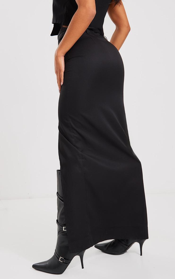 Black Tailored Woven Belted Maxi Skirt Product Image