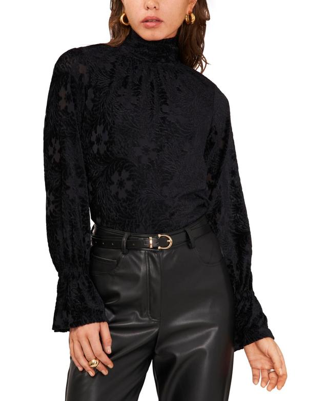 1.state Womens High-Neck Open-Back Long-Sleeve Blouse Product Image