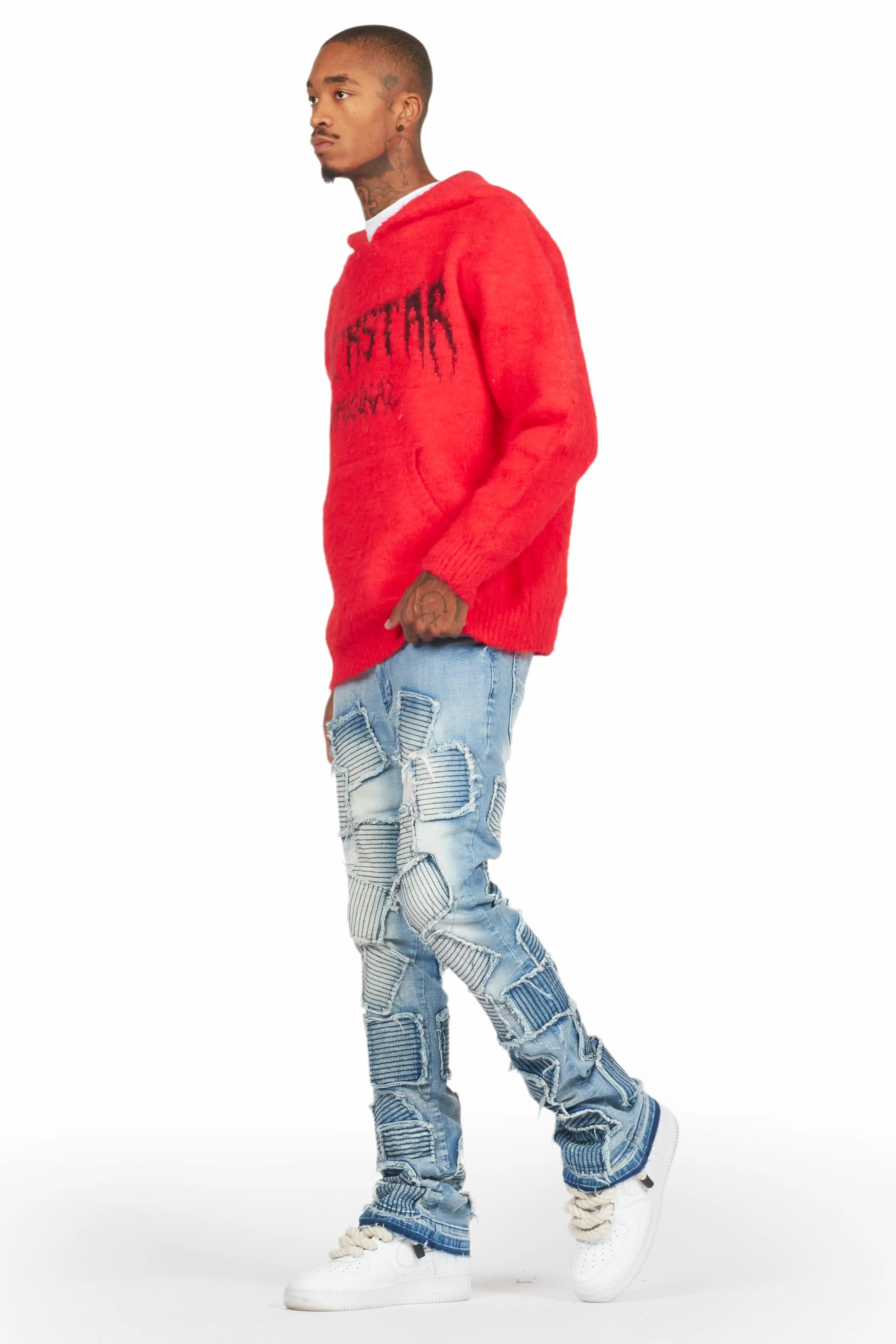 Andros Red Graphic Knitted Mohair Hoodie Male Product Image