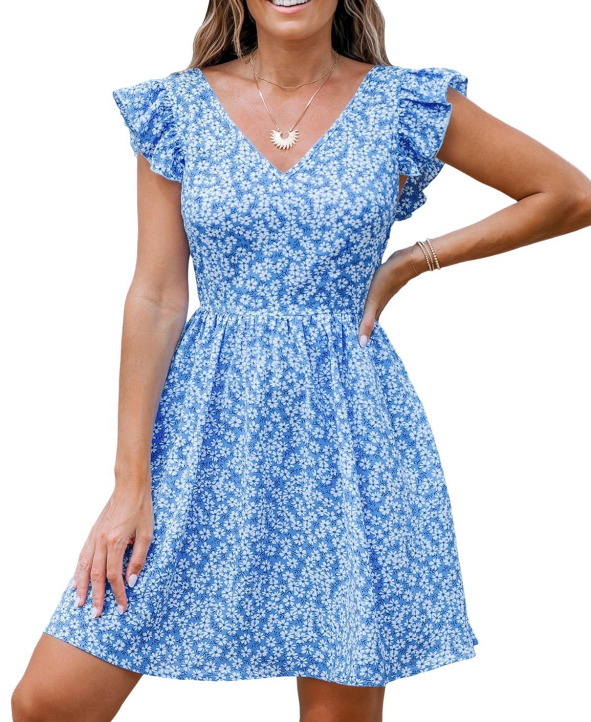 Cupshe Womens Ditsy Floral Print Ruffled Mini A-Line Beach Dress Product Image