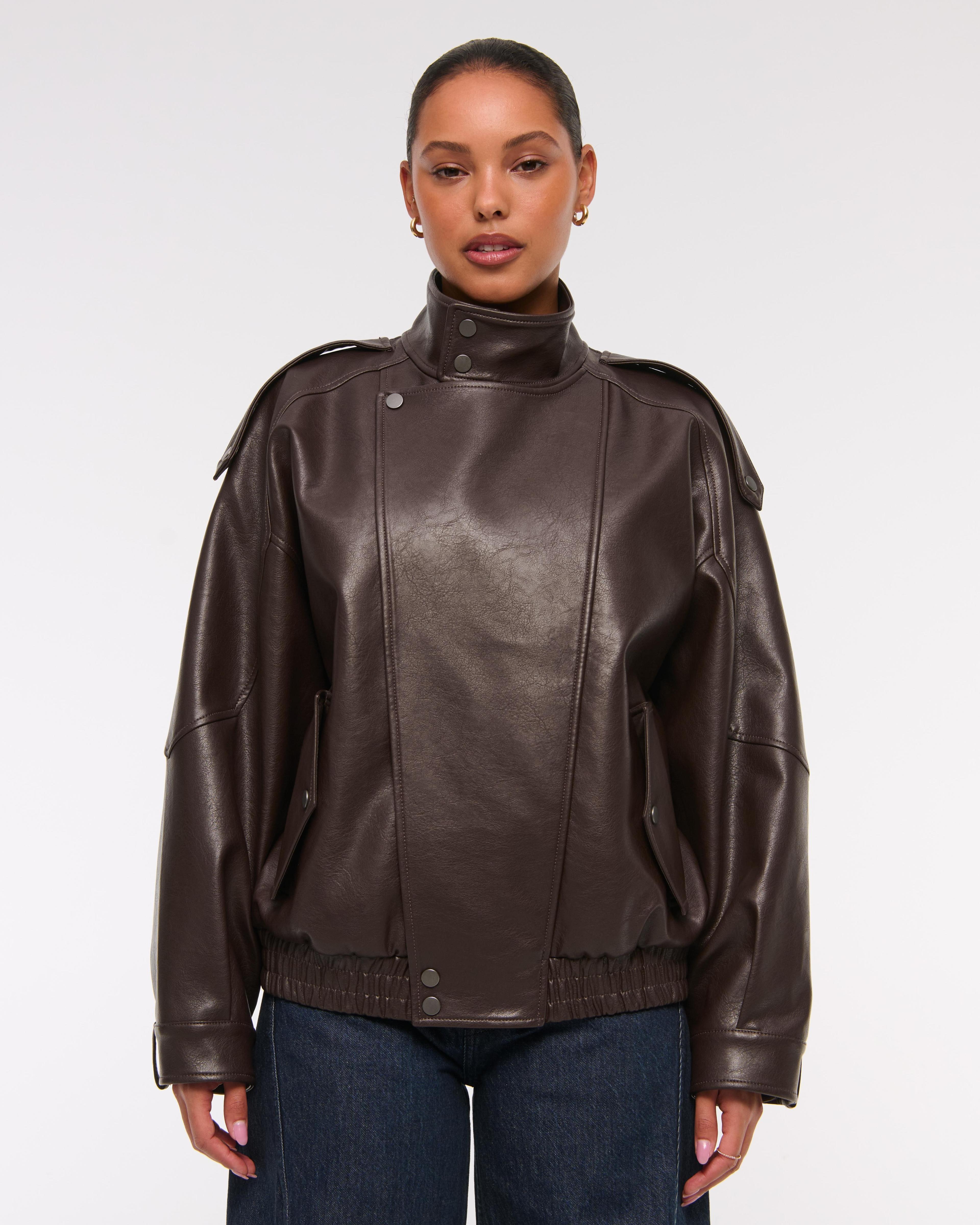 Vegan Leather Bomber Jacket Product Image