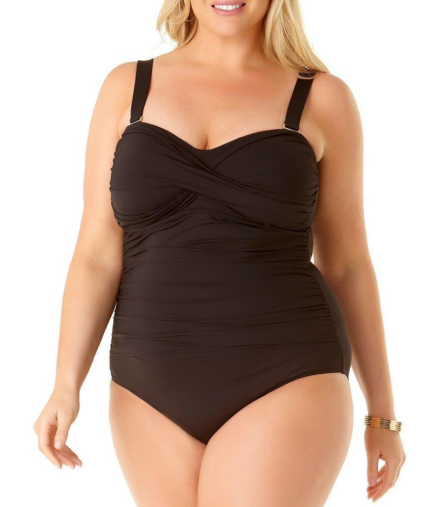 Anne Cole Plus Size Live In Color Twist Front Bandeau One Piece Swimsuit Product Image