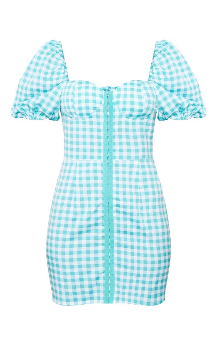 Mint Gingham Corset Floaty Sleeve Bodycon Dress Product Image