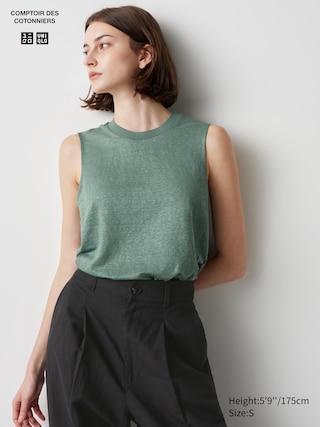 Womens Linen Sleeveless T-Shirt Green Medium UNIQLO US Product Image