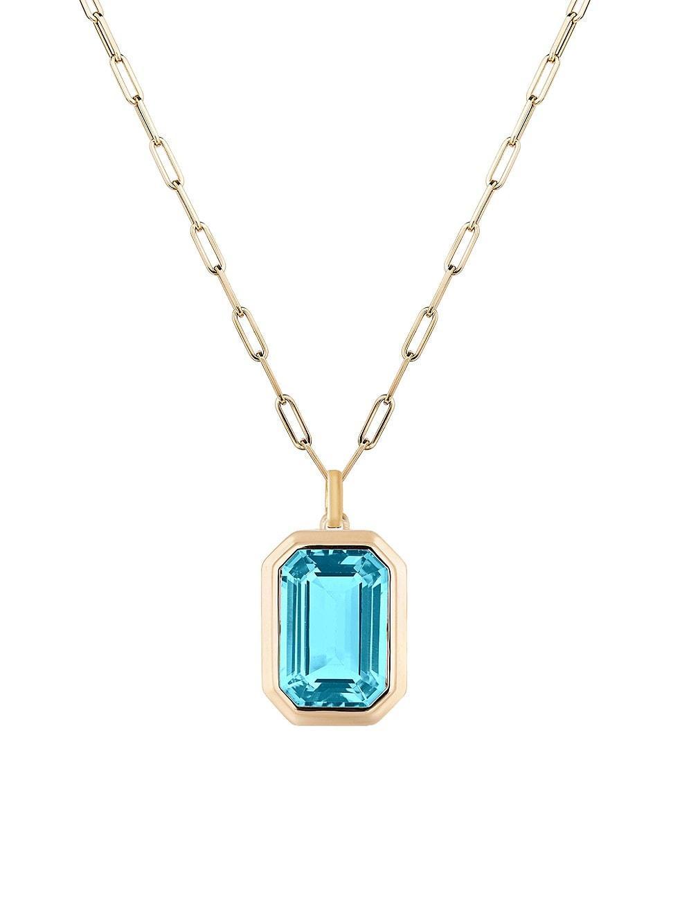 Womens Manhattan 18K Yellow Gold & Blue Topaz Pendant Necklace Product Image