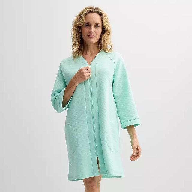 Womens Croft & Barrow Quilted Zip Short Robe Blue Rae Product Image