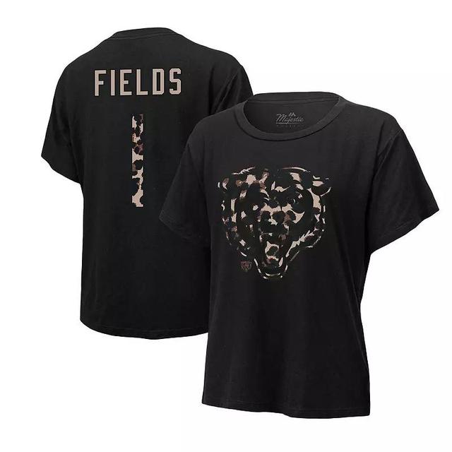 Womens Majestic Threads Justin Fields Chicago Bears Leopard Player Name & Number T-Shirt Product Image