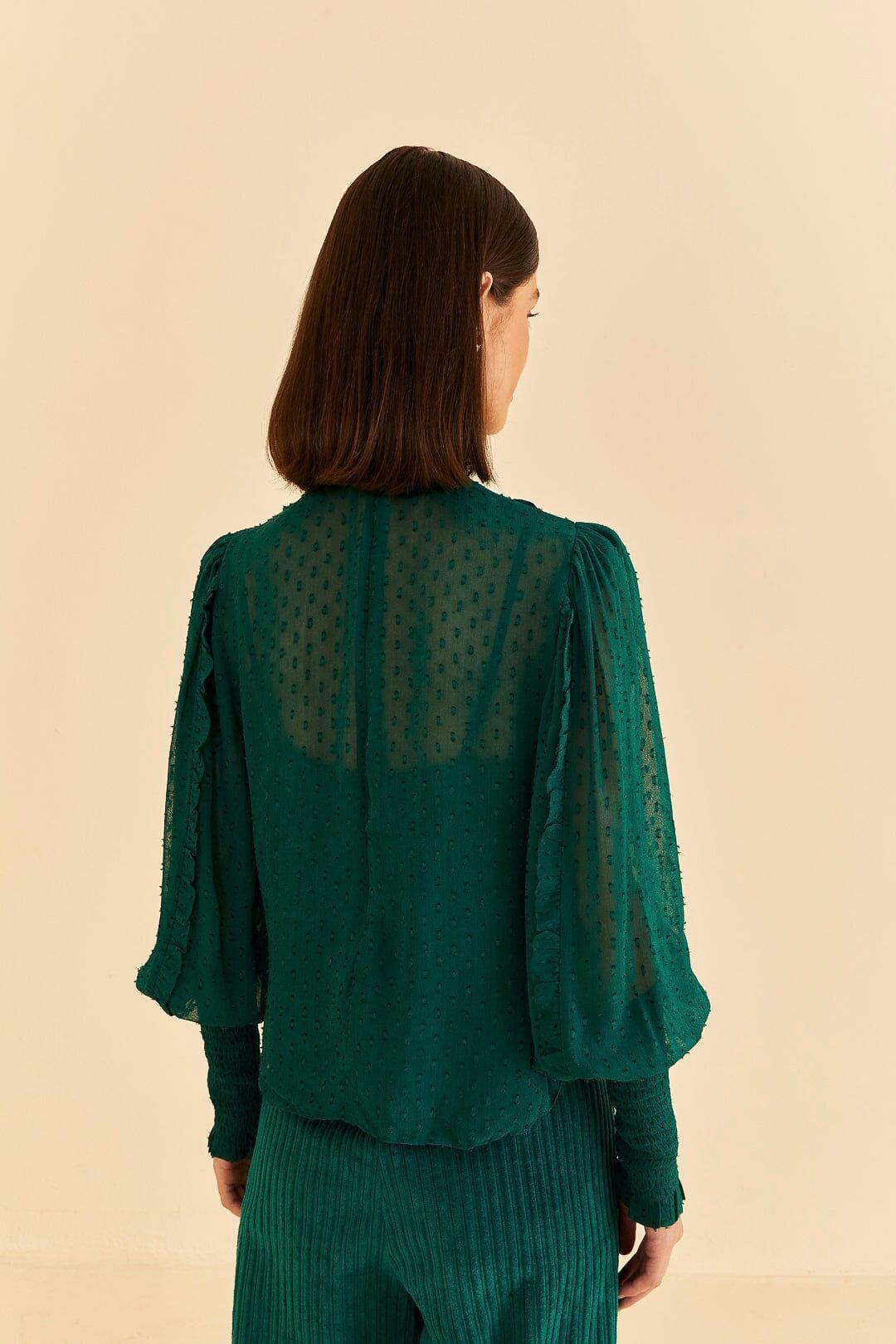 Emerald Ruffle Long Sleeve Blouse Product Image