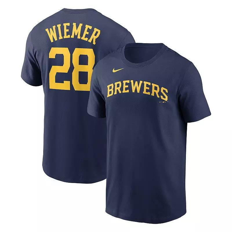 Mens Nike Joey Wiemer Navy Milwaukee Brewers Name and Number T-shirt Product Image