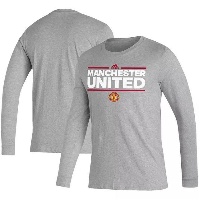 Mens adidas Heather Gray Manchester United AEROREADY Dassler Long Sleeve T-Shirt Product Image