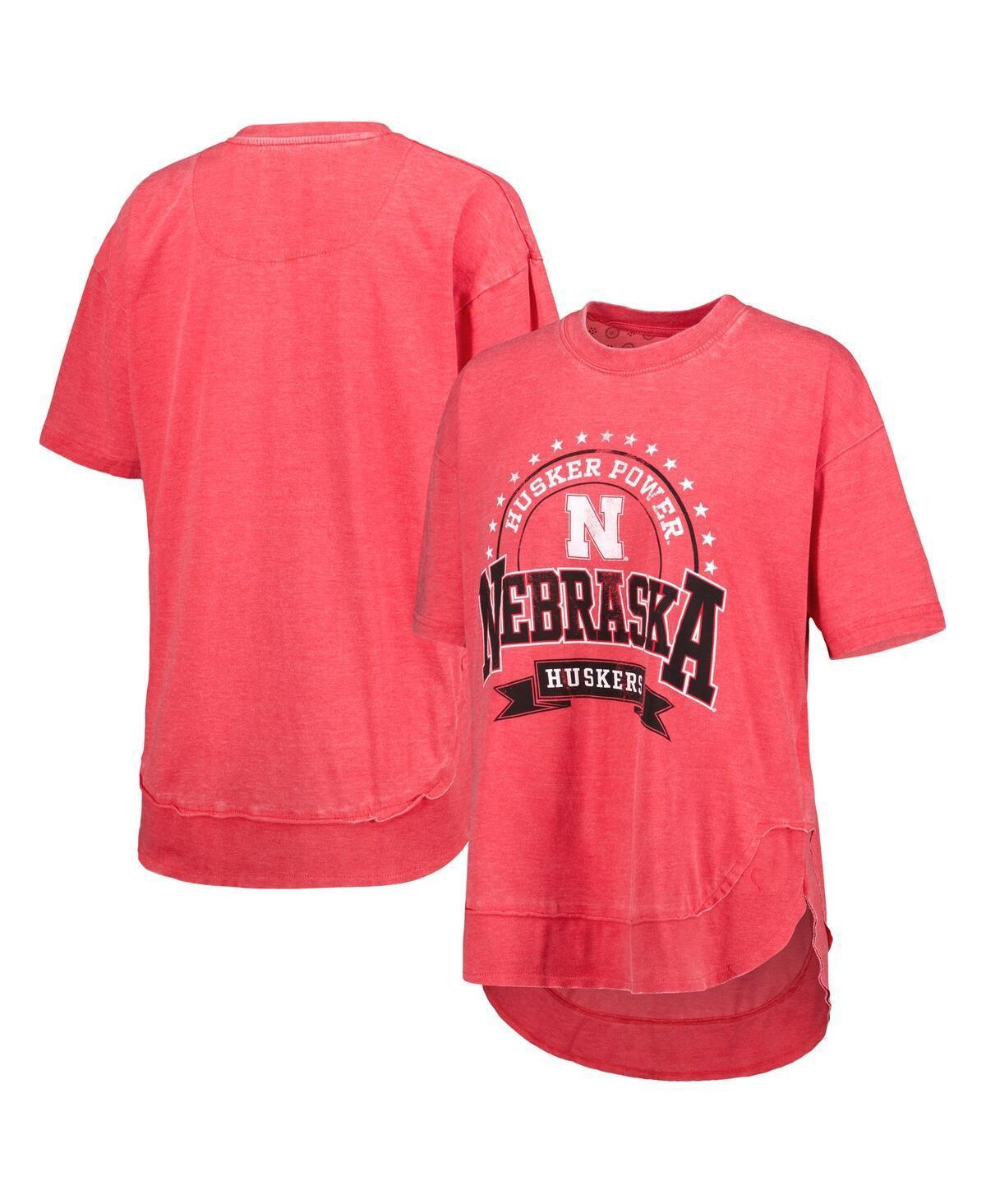 Womens Pressbox Scarlet Nebraska Huskers Vintage Wash Poncho Captain T-Shirt Product Image