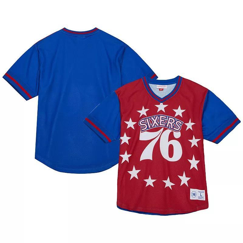 Mens Mitchell & Ness Red Philadelphia 76ers Jumbotron 3.0 Mesh V-Neck T-Shirt Product Image