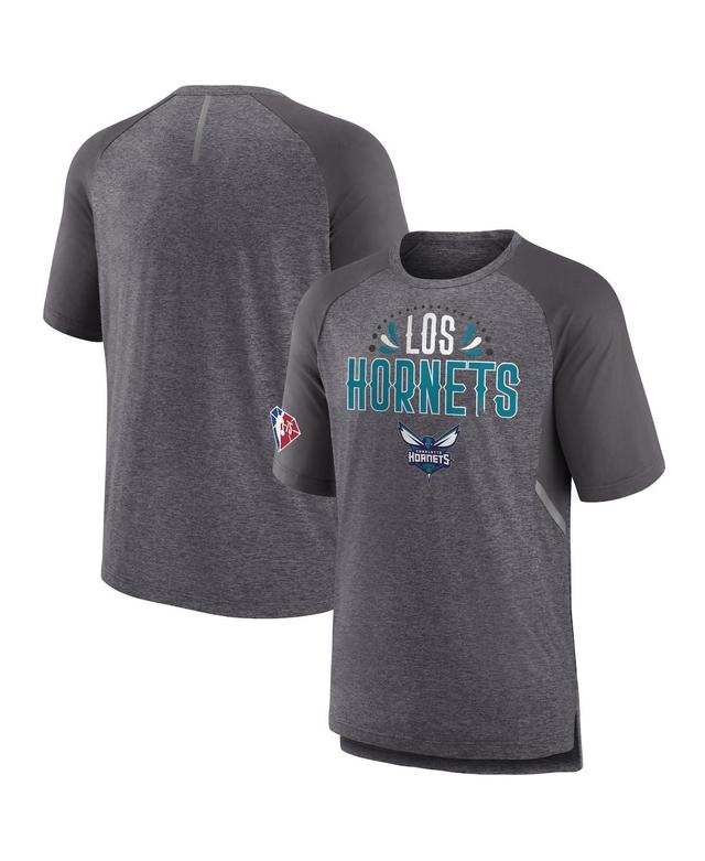 Mens Fanatics Branded Heathered Gray Charlotte Hornets 2022 Noches Ene-Be-A Core Shooting Raglan T-Shirt Product Image