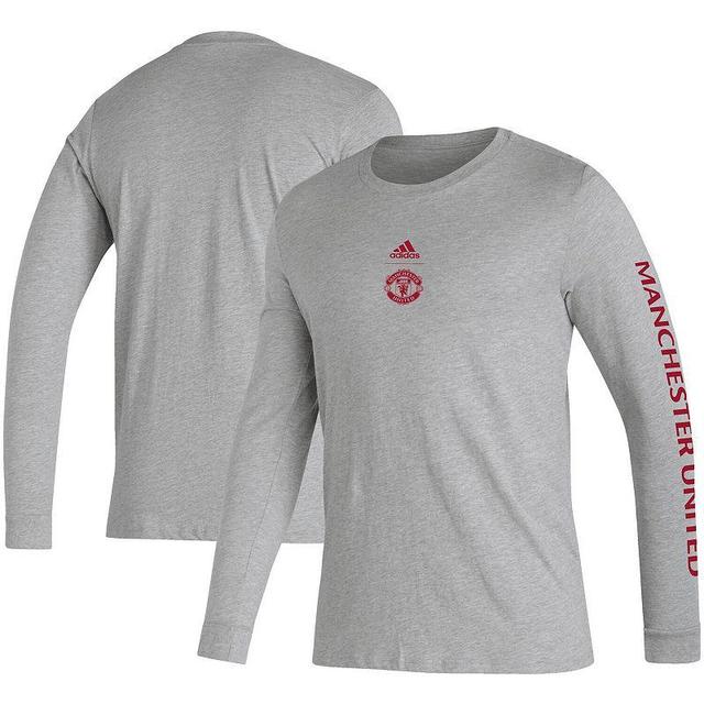 Mens adidas Heather Gray Manchester United Team Crest Long Sleeve T-Shirt Product Image