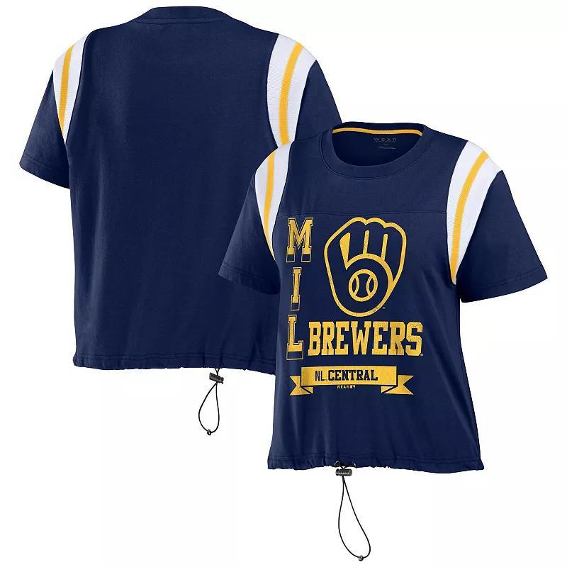 Womens Wear by Erin Andrews Navy Distressed Milwaukee Brewers Cinched Colorblock T-shirt Product Image