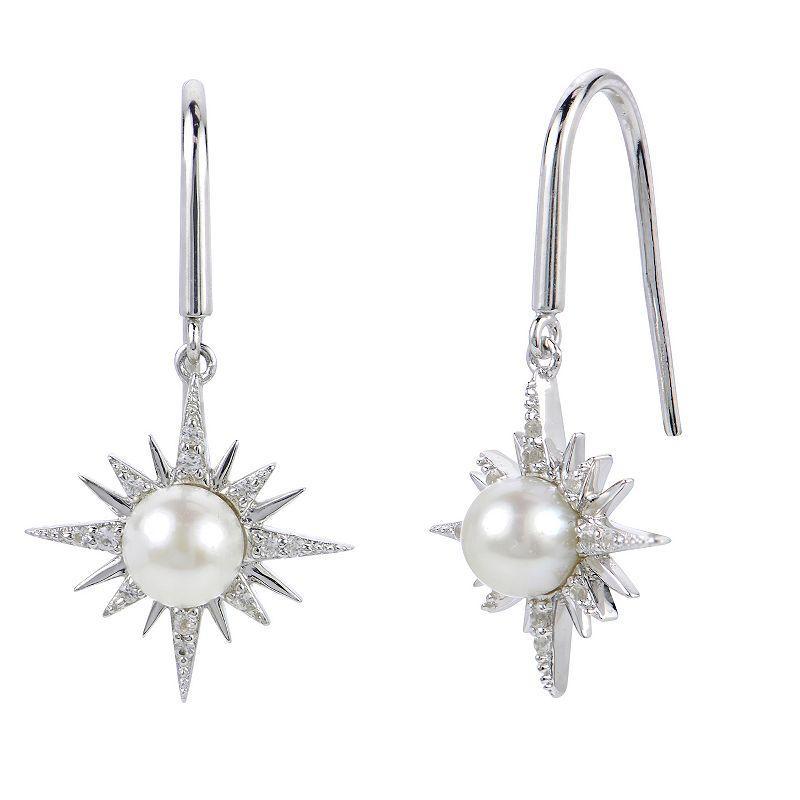 PearLustre by Imperial Sterling Silver Freshwater Cultured Pearl & Lab-Created White Sapphire Celestial Earrings, Womens Product Image