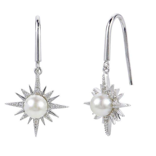 PearLustre by Imperial Sterling Silver Freshwater Cultured Pearl & Lab-Created White Sapphire Celestial Earrings, Womens Product Image