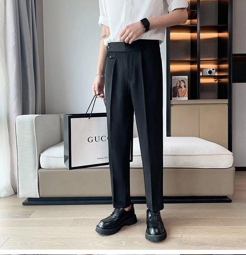 Mid Rise Plain Straight Leg Dress Pants Product Image