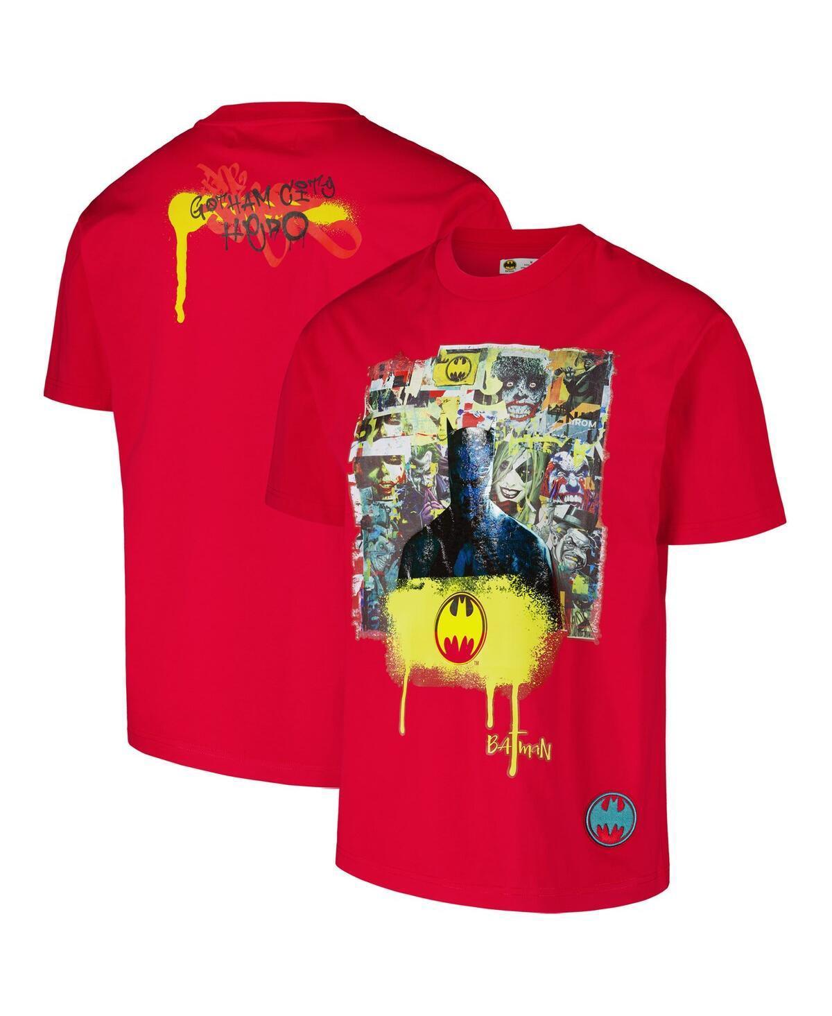 Freeze Max Mens Red Batman Comics Spray Paint Loose Fit T-Shirt Product Image