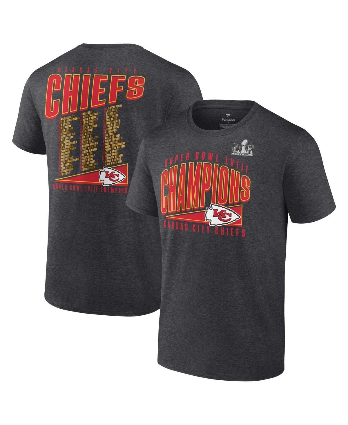 Mens Fanatics Heather Charcoal Kansas City Chiefs Super Bowl Lviii Champions Roster Best Teammates T-shirt Product Image