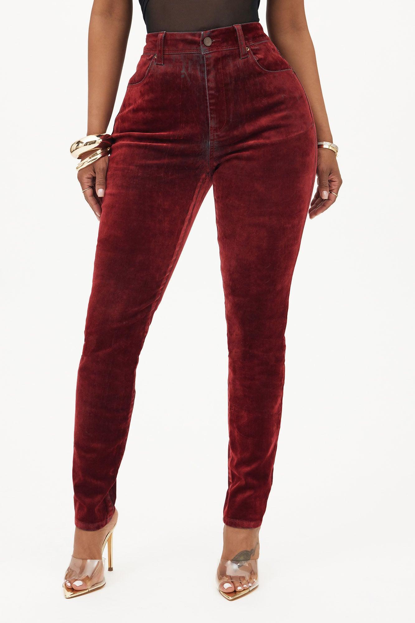 Feeling Fine Flocked Stretch Skinny Jeans - Red Product Image