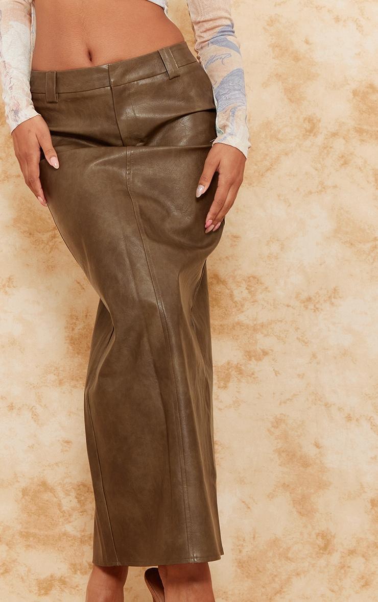 Premium Brown Washed Faux Leather Maxi Skirt Product Image