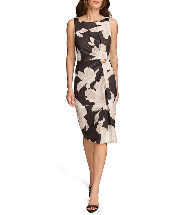 Donna Karan Sleeveless Boat Neck Floral Dress Product Image