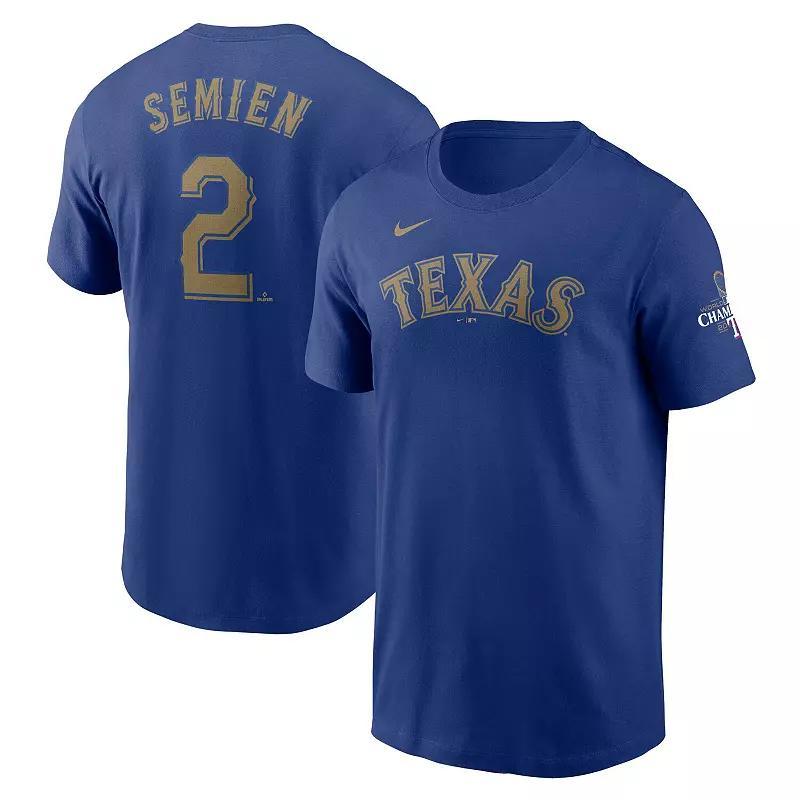 Mens Nike Nathaniel Lowe Royal Texas Rangers 2024 Gold Collection Name & Number T-Shirt Product Image