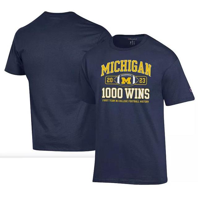 Mens Champion Navy Michigan Wolverines Football 1,000 Wins T-shirt Product Image