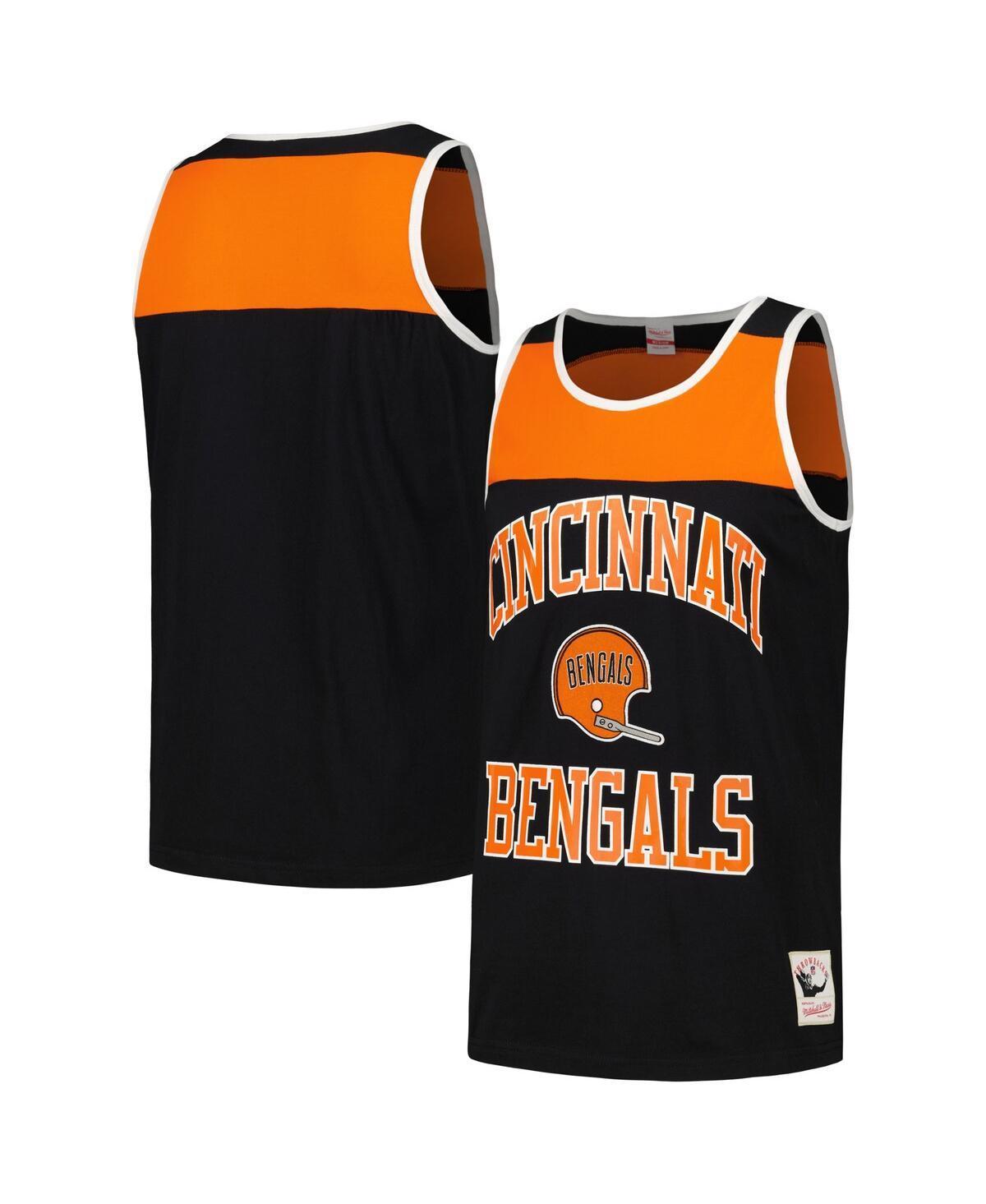 Mens Mitchell & Ness Black and Orange Cincinnati Bengals Heritage Colorblock Tank Top - Black Product Image