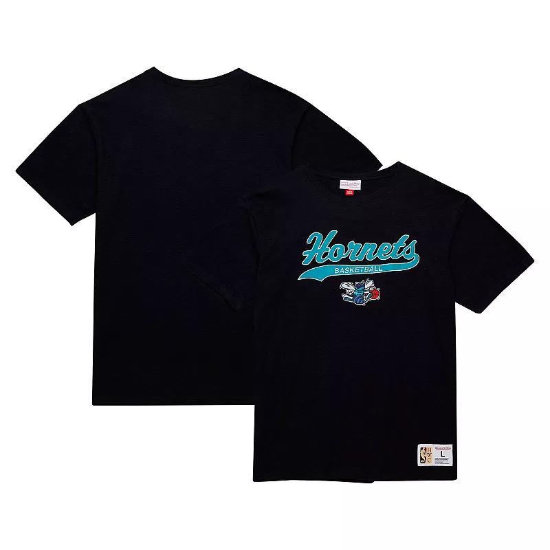 Mens Mitchell & Ness Black Charlotte Hornets Hardwood Classics Felt Applique Slub T-Shirt Product Image