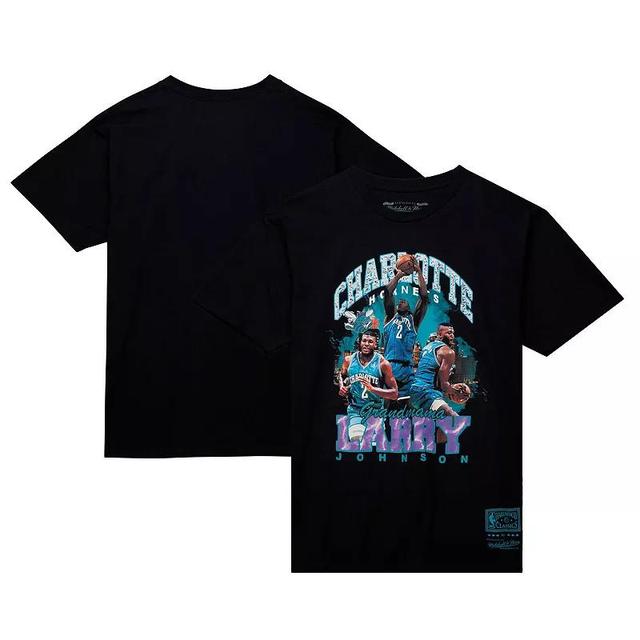 Mens Mitchell & Ness Larry Johnson Black Charlotte Hornets Hardwood Classics Bling Concert Player T-shirt Product Image