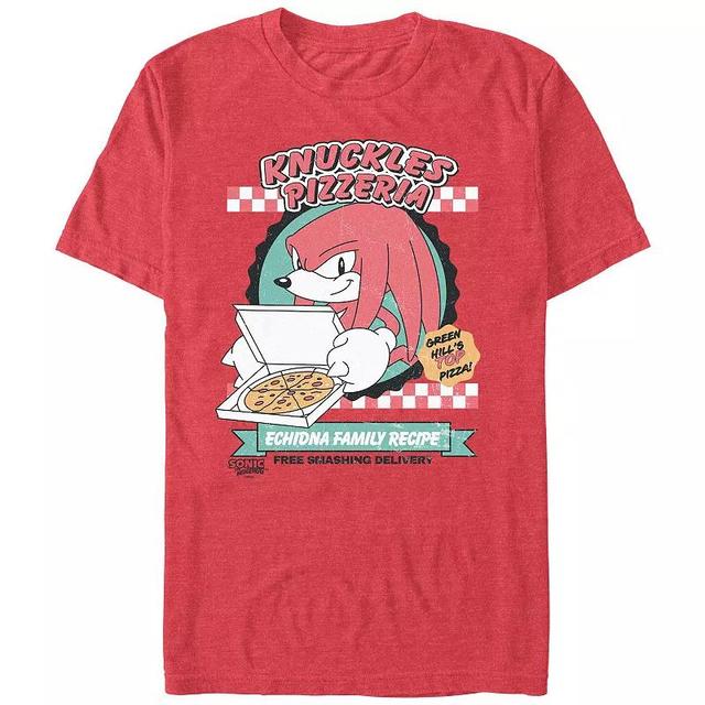 Mens Sonic The Hedgehog Knuckles Pizzeria Graphic Tee Red Grey Product Image