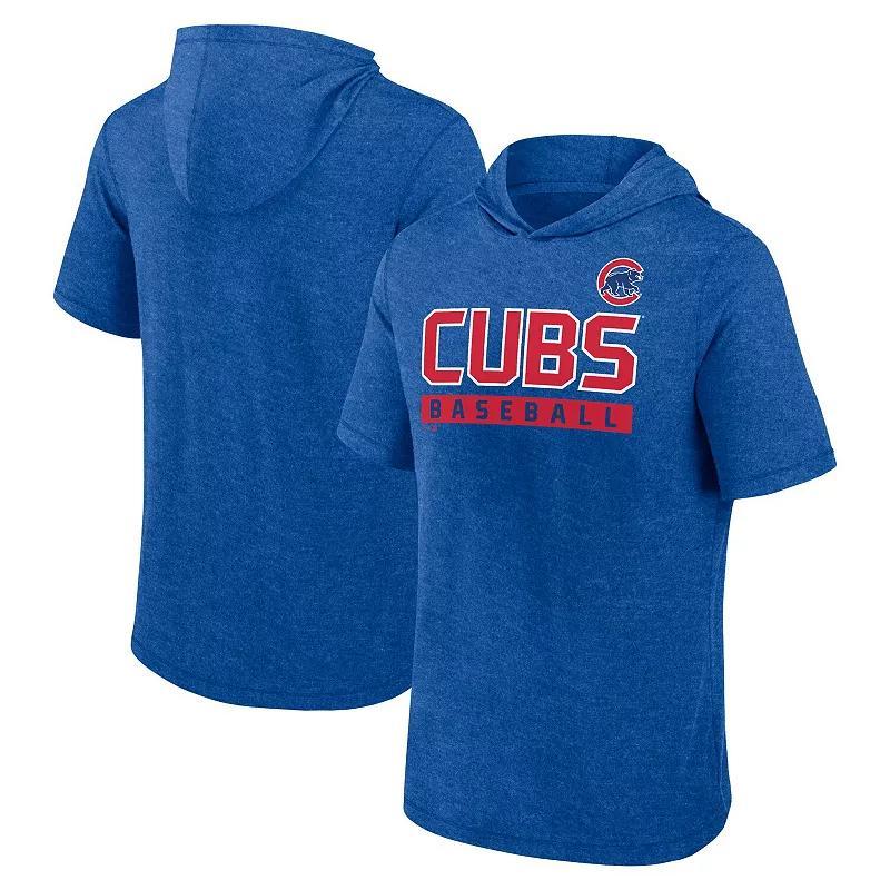 Mens Fanatics Heather Royal Chicago Cubs Push Short Sleeve Pullover Hoodie Product Image