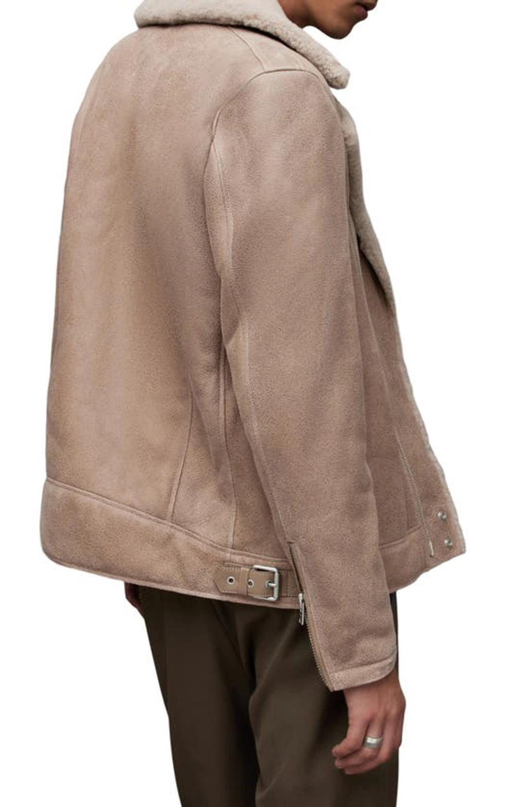 Rasco Relaxed Fit Shearling Biker Jacket In Faded Taupe Product Image