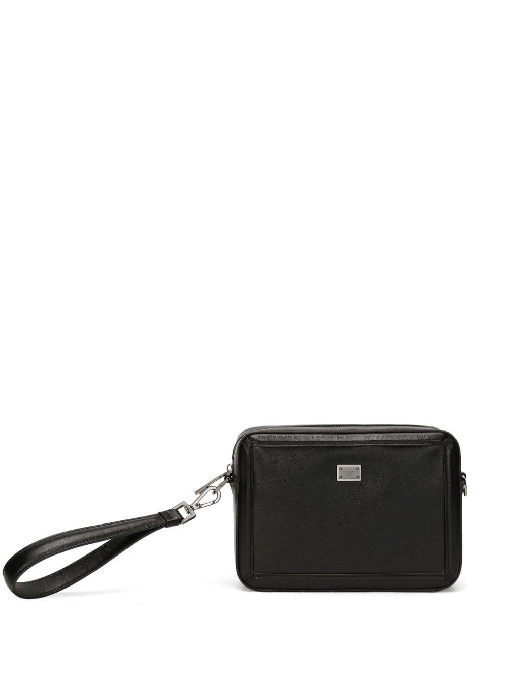 Plaque Leather Shoulder Bag In Black Product Image